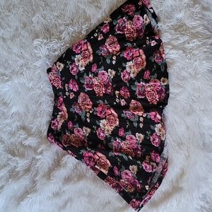 Charlotte Russe pink and black floral Skater Skirt XS